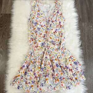 Lavender Brown Womens Cocktail Party Dress Size XS Wedding Guest Floral Ruffle